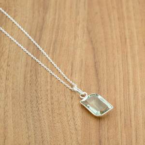 สร้อยคอพลอยอเมทิสต์สีเขียวเงินสเตอร์ลิง925เพชรพลอยเหลี่ยมพร้อมของขวัญแต่งงานทองคำสำหรับเธอ - Product Image 3