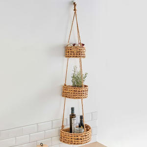 Hand woven water hyacinth vegetable rack multi-layer <b>storage</b> <b>basket</b> racks fruit <b>hanging</b> <b>baskets</b> - Product Image 5
