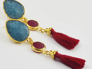 แฟชั่นใหม่ต่างหูพลอยพู่สีทองแบบทันสมัยเครื่องประดับรูปทรงเรขาคณิตทำด้วยมือ - Product Image 2