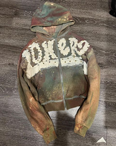 Veste polaire zippée respirante en coton mélangé personnalisé, avec broderie de patchs vieillis et appliqués vintage, idéale pour l'hiver - Product Image 3