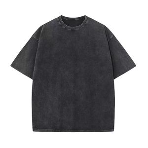 Directo de fábrica, Camiseta de algodón 100% lavada con ácido Vintage de manga corta en blanco informal personalizada de peso pesado para hombres, ajuste holgado - Product Image 1
