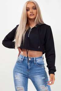 Wholesale Custom <b>Black</b> Women's Oversize Crop <b>Hoodie</b> Anti-Wrinkle And Breathable Hoodies For Woman Gym And Workout <b>Zip</b> Up <b>Hoodie</b> - Product Image 4