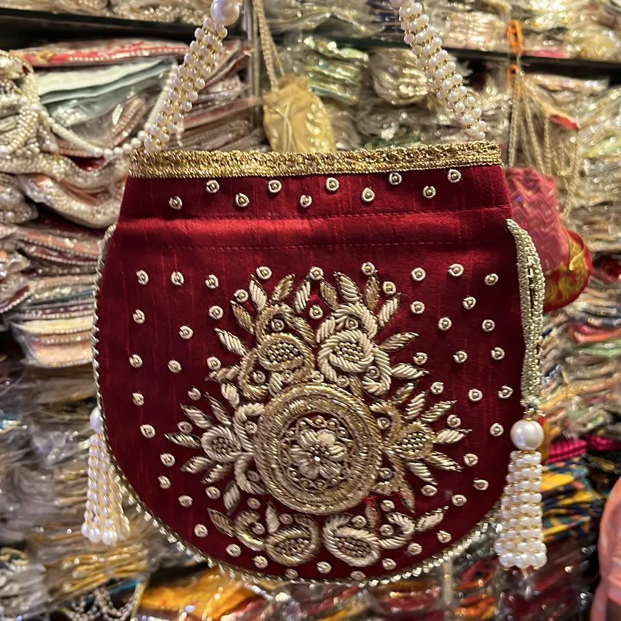 インドの手作りミラー刺Embroidery作業エスニックウェディングギフトパーティーバッグ手首ハンドバッグコインポトリバッグ