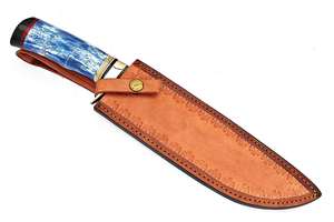 Couteaux de chasse en acier D2 faits à la main personnalisés avec manche en os Couteau Bowie poli avec gaine en cuir. - Product Image 6