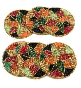 Juego de posavasos de té con cuentas hechas a mano, diseño Floral intrincado, cuentas doradas y multicolores, Decoración de mesa elegante, regalo - Product Image 4