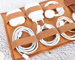 Luxury Genuine Leather <b>Cable</b> Organizer Travel Case Daily Use Waterproof Shockproof Durable <b>USB</b> <b>Charger</b> Cord LCO-0051 - Product Image 6