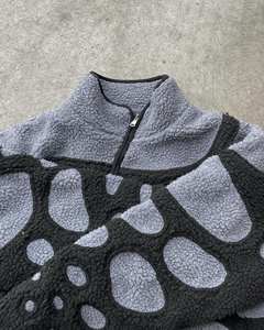 Veste d'hiver épaisse réversible en polaire sherpa noire vieillie, imprimé animal, personnalisable OEM, unisexe - Product Image 3