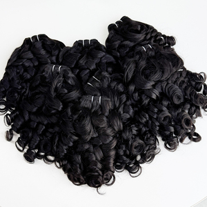 Mèches de cheveux humains bruts bouclés et rebondissants du Cambodge, double trame, noir naturel, texture douce, pour usage en salon - Product Image 2