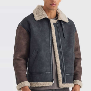 Veste en cuir pour homme, coupe classique, sortie d'usine, tendance, matière intérieure en polaire, respirante, veste bomber en cuir pour homme - Product Image 2