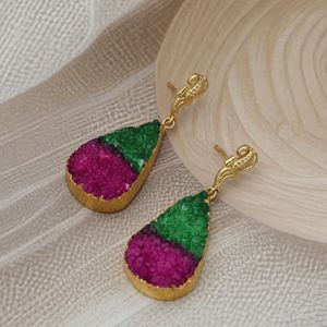Dua Green <b>Pink</b> Drusy Earrings Handcrafted Gold Plated Unique <b>Jewelry</b> - Product Image 2