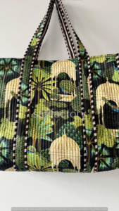 Handmade Boho Floral Embroidered Quilted Cotton Tote <b>Bag</b> for <b>Women</b> Zipper Closure Shoulder Purse for <b>Travel</b> <b>Weekender</b> Large Size - Product Image 3