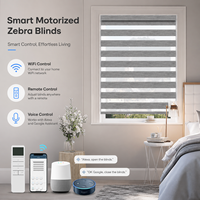Stores automatiques modernes avec assistant vocal intégré, tissu écologique, application maison et bureau, stores zébrés