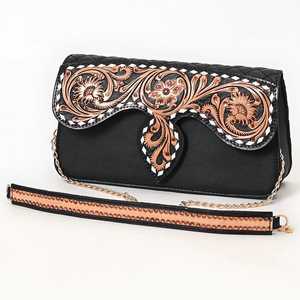 Chain Western <b>Sling</b> <b>Bag</b> Tassel Zipper Eco-Friendly Cowhide Leather Crossbody Purse Floral Hand Tooling Bohemian Style <b>Women</b> - Product Image 1