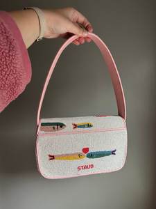 Sac à bandoulière brodé de perles roses et rouges à rayures, petit sac à main à motif rayé pour femme, pochette de soirée tendance - Product Image 4