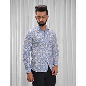 Chemise imprimée 100 % coton à manches longues en popeline tissée, respirante, style décontracté, col montant, motif à pois - Product Image 4