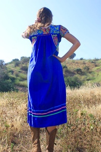 Vestido de Algodón Azul Rey, Estilo Moderno, Talla XL, Bordado a Mano, Silueta en A, Largo 3/4, con Lazo, Marca SRJ EXPORTS - Product Image 3