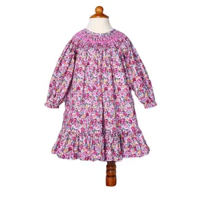 Lovely Hand Smocked Christmas Flower Cute Children Pink Dress Embroidery Chiclore 2023 Chiclore