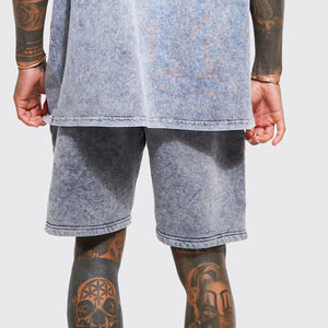 Custom Distressed Embroidery Patch Hoodie Acid Wash Vintage <b>Zip</b> <b>Men's</b> Cotton Summer <b>Shorts</b> & Jogger <b>Shorts</b> - Product Image 4