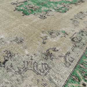 พรมตุรกี, พรมวินเทจขนาด 5.3x8.6 ฟุต, พรมขนสัตว์สีเขียวลายนามธรรม - Product Image 5