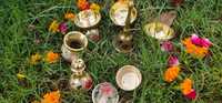 Meilleures ventes Ensemble de thali en laiton de qualité supérieure pour le temple familial Thali en laiton décoratif Articles de thali en laiton pour cadeau pour la décoration