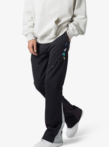 Logotipo bordado personalizado de peso medio Casual Streetwear Flare sudor lienzo Jogger pantalones 100% algodón pierna ancha pantalones lavados - Product Image 2