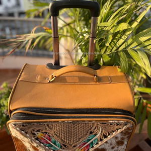 Hot Sale Hand Tooled Leather Travel <b>Trolley</b> Bag for Unisex Hair on Genuine Cow Leather Carry on Luggage Durable Luxury Suitcase - Product Image 2