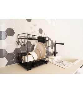 Grande portapiatti in acciaio inox per 18 piatti, nero, 43x25x41,5 cm (Sauvic 89023) - Product Image 2