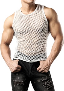 Men's Hollow Out Mesh Tank <b>Top</b> O-Neck Sleeveless Breathable Casual Knitted <b>Vest</b> Dot Pattern Design - Product Image 3
