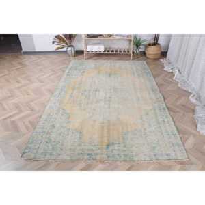 Alfombra Grande Vintage, Alfombra Turca de 5.4x8 pies, Alfombra Azul de Lana del Suroeste - Product Image 1