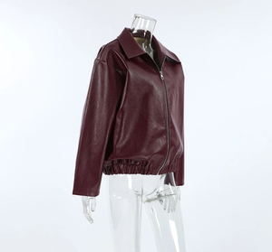 Color sólido 2025 chaqueta de cuero de gran tamaño para mujer bombardero de cuero genuino chaqueta de gran tamaño ropa de mujer chaqueta de cuero Pu - Product Image 2