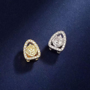 Bague tête de lion en argent 925, sertie de diamants en moissanite, bague pour homme en or et argent bicolore avec sertissage pavé, design imposant - Product Image 1