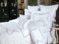 Parure de lit de luxe en satin de coton 100% de haute qualité avec broderie de ruban violet et chaîne, draps de lit pour la maison