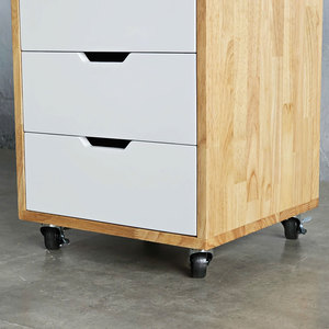TCN68034 Natural Wood Space-Saving Mobile <b>Cabinet</b> with 4 Drawers and Wheel <b>Locking</b> Mechanism for Living Room Organization - Product Image 5