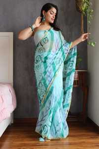 Verano especial pintado a mano sari con blusa para correr fiesta Función de boda Sadi Sari India venta al por mayor 2025 Diwali Festival - Product Image 3