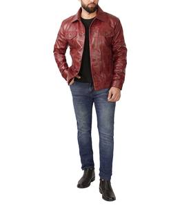 Chaqueta de motorista para hombre marrón lavanda con cremallera de anilina de vaca de cuero auténtico con forro de viscosa acolchado y bolsillos interiores y exteriores - Product Image 4