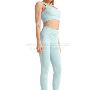 Conjunto de Yoga para mujer de alta calidad personalizado bajo MOQ ropa deportiva transpirable patrón sólido cierre con cordón 2 piezas Spandex/poliéster - Product Image 1