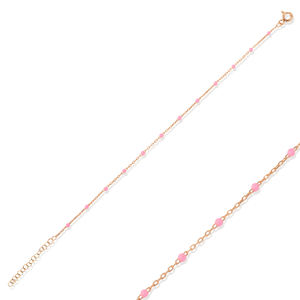 Pulsera de Cadena con Diseño de Esmalte en Color Rosa Claro, Joyería de Plata de Ley 925 Hecha a Mano en Turquía, Venta al Por Mayor - Product Image 4