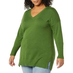 Womens Cotton V-Neck Sweater Long Sleeve, Breathable & Quick-Dry, Solid Green Color - Product Image 5