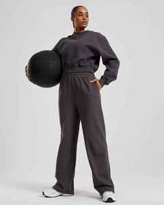 Pantalones de Chándal de Pierna Ancha para Mujer, Invierno, Poliéster/Algodón, Cintura Elástica, Transpirables, con Encaje, Logotipo Personalizado - Product Image 6