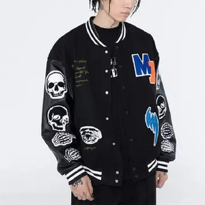 เสื้อแจ็คเก็ตวาร์ซิตี้แบบยูนิเซ็กซ์ พร้อมลายปัก ดีไซน์แบบเสื้อเบสบอล ปักด้วยไหมเชนิลล์ แขนหนัง - Product Image 4