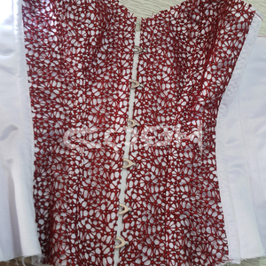 White Satin Underbust <b>Corset</b> with Red <b>Lace</b> Overlay OEM/ODM <b>Corset</b> Manufacturer - Product Image 3