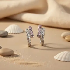 Pendientes de Botón de Plata de Ley 925 Chapados en Oro de 18K de Moda para Mujer, con Piedras Preciosas Rosas y Blancas, Diseño de Flor de Oro Rosa, Excelente Idea de Regalo - Product Image 2