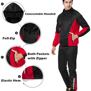 Chándal de hombre, chándal con cremallera, chándal de lana de algodón 100%, bolsillos en contraste con paneles - Product Image 4