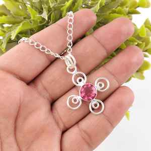 Pendentif en argent sterling avec tourmaline rose, fait à la main, certifié IGI, design unique, pierre de naissance d'octobre, bijoux en pierres précieuses - Product Image 1