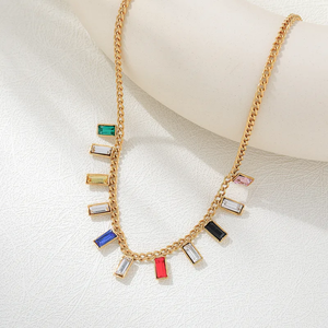 Collier pendentif géométrique en acier inoxydable 304 plaqué or 18 carats pour vacances rétro style classique collier à breloques multiples - Product Image 1