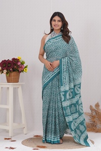 Haute qualité coton Malmal imprimé à la main Saree vêtements de fête d'été pour les femmes vêtements indiens et pakistanais - Product Image 3