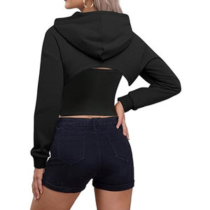 Ropa de invierno de Color sólido para mujer, sudaderas con capucha de corte corto, venta directa de fábrica, transpirable, transpirable, anti-pilling, sudaderas con capucha de corte corto para mujer - Product Image 4