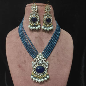 Conjunto de collar Polki de diseñador chapado en oro antiguo, pendientes, joyería nupcial con latón de circón para Celebración de fiesta de boda - Product Image 1