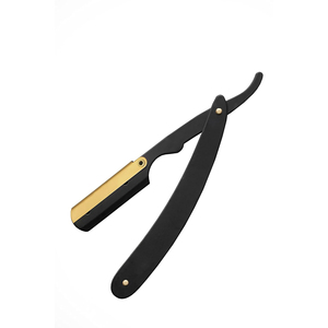 Kit de maquinilla de afeitar de garganta de corte profesional, cerradura oscilante chapada en oro de 24K con mango redondo negro mate real, maquinilla de afeitar recta de peluquero para hombres - Product Image 1