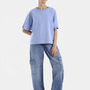 Camisetas gráficas de algodón de gran tamaño de alta calidad para mujer, ropa de calle, hombro caído, logotipo personalizado, tela de punto impresa para otoño - Product Image 1